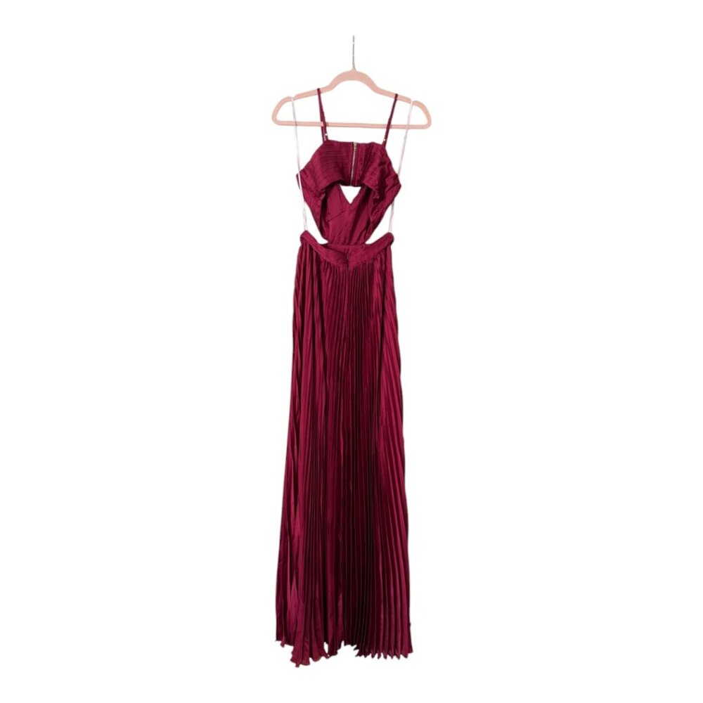 Lulu's Wine-Red Pleated Cutout Maxi Dress - Picture 6 of 10